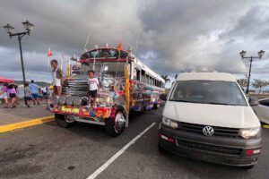 Campervan and school bus on the Pan-American-Highway
